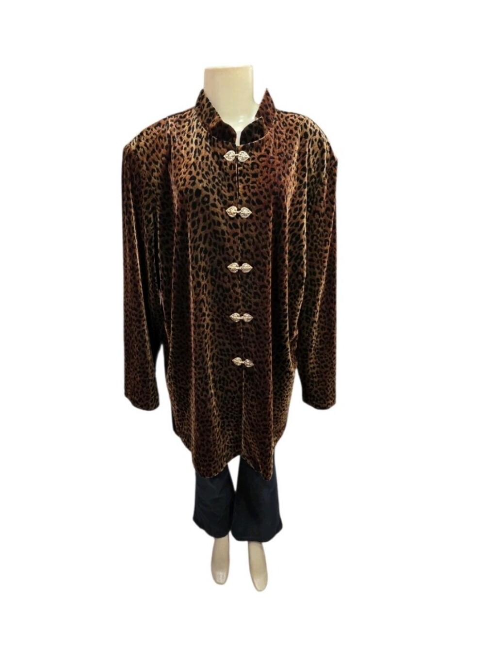 JBS LTD. Leopard Print 3X Velvet Topper  Jacket with Brass Hook Closures